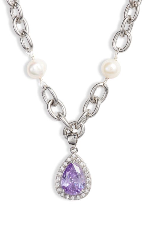 VIDAKUSH Heiress Imitation Pearl Pavé Pendant Necklace in Silver at Nordstrom, Size 16