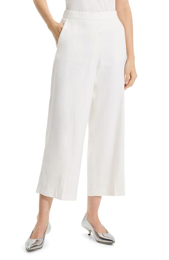 Shop Theory Pull-on Linen Blend Wide Leg Pants In Ivory
