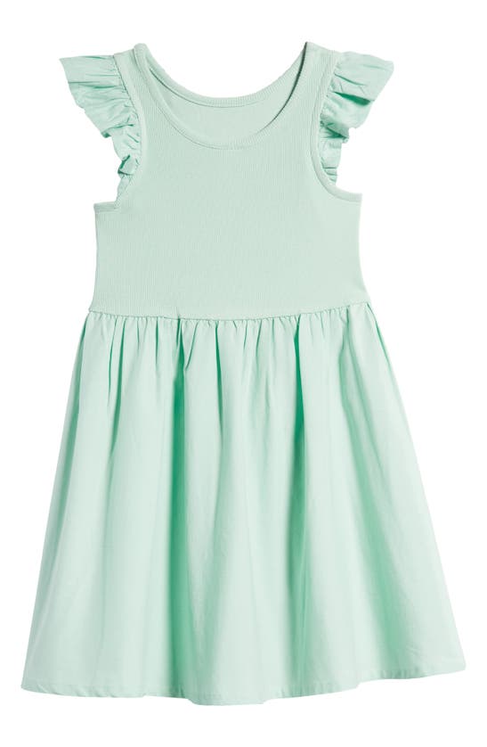 Shop Nordstrom Kids' Flutter Sleeve Cotton Dress In Green Pale Jade