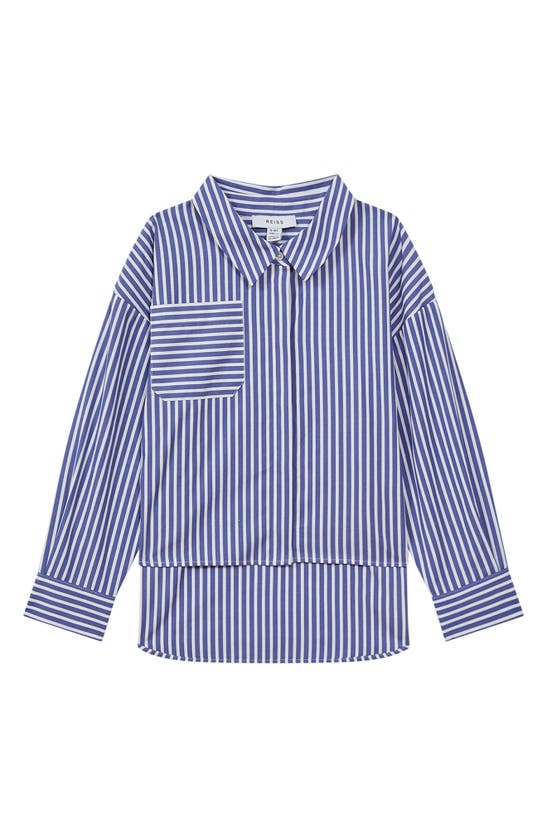 Shop Reiss Kids' Danica Sr Stripe Long-sleeve Button-up Shirt In Blue