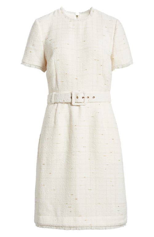 Shop Tahari Asl Belted Tweed Dress In Vanilla