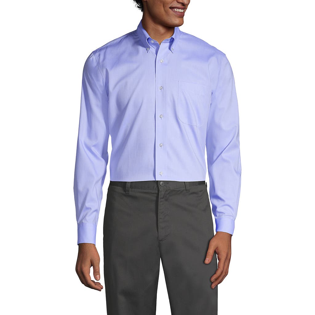 Lands' End School Uniform Long Sleeve No Iron Pinpoint Dress Shirt In Blue