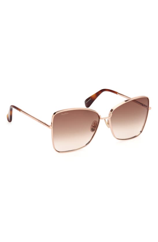 Max Mara 61mm Geometric Sunglasses In Shiny Rose Gold / Brown