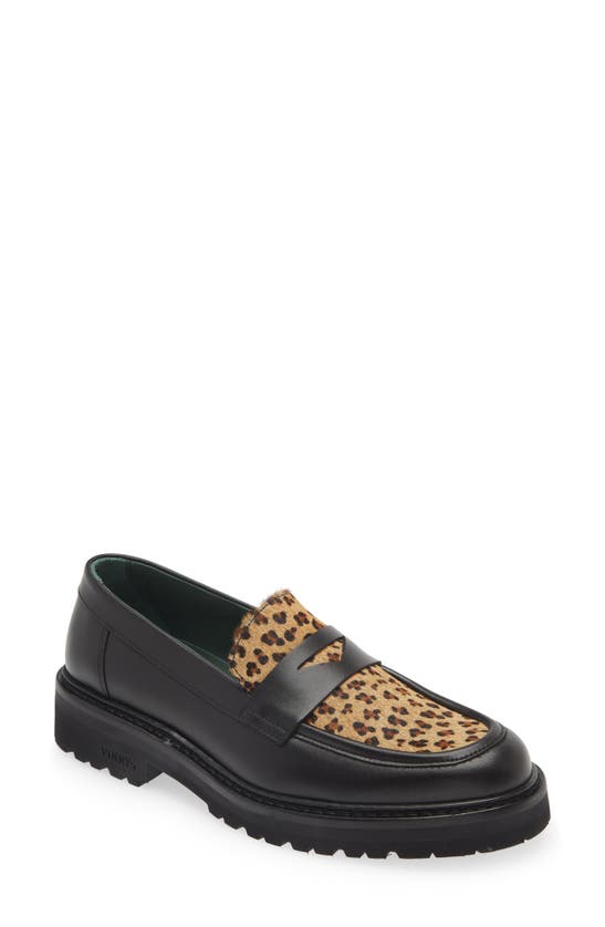 Shop Vinny's Richee Two-tone Lugged Penny Loafer In Black/ Leopard