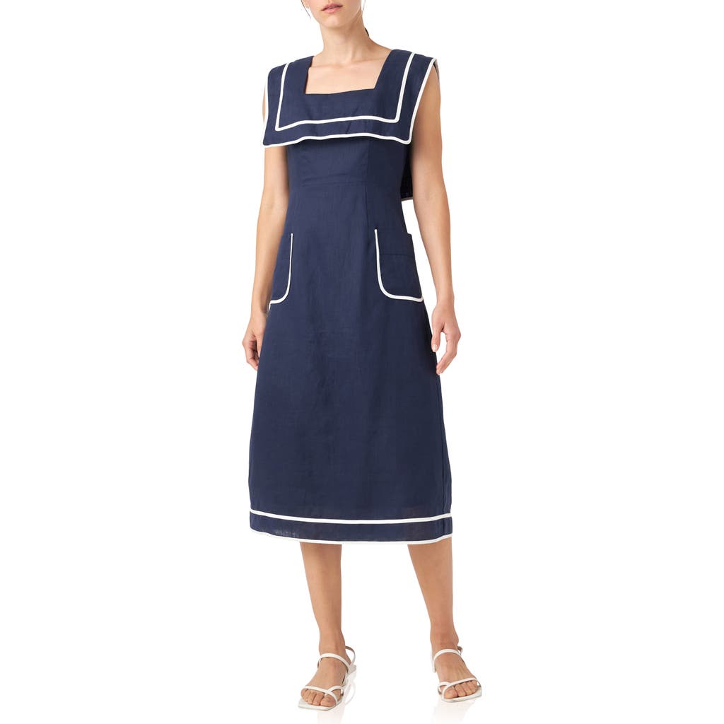 English Factory Sleeveless Linen A-line Dress In Blue