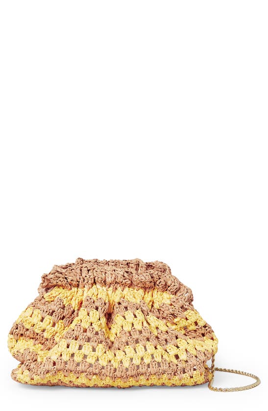 Loeffler Randall Mini Willa Cinch Clutch In Natural/ Yellow Crochet