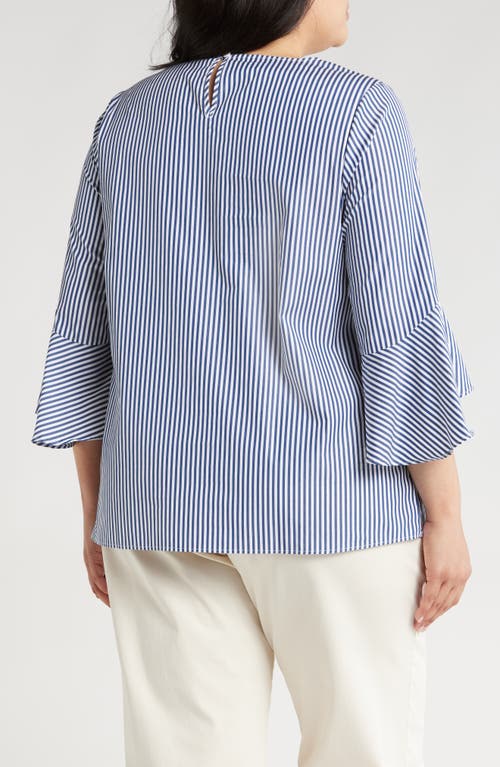 Shop Harshman Malena Stripe Flutter Sleeve Cotton Top In Navy Stripes