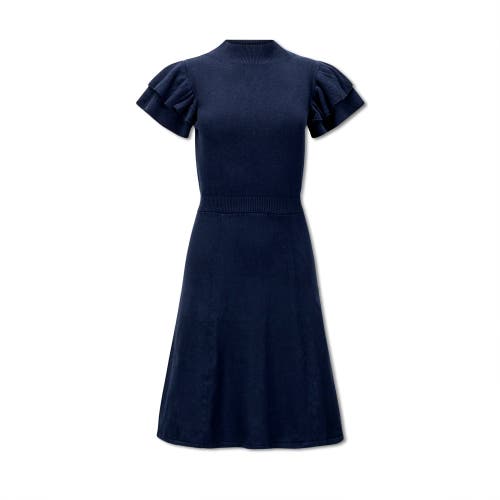 Shop Hope & Henry Flutter Sleeve Sweater Dress In Navy Flutter