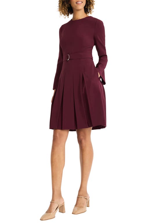 Shop Maggy London Seamed Pleated Long Sleeve Dress In Burgundy