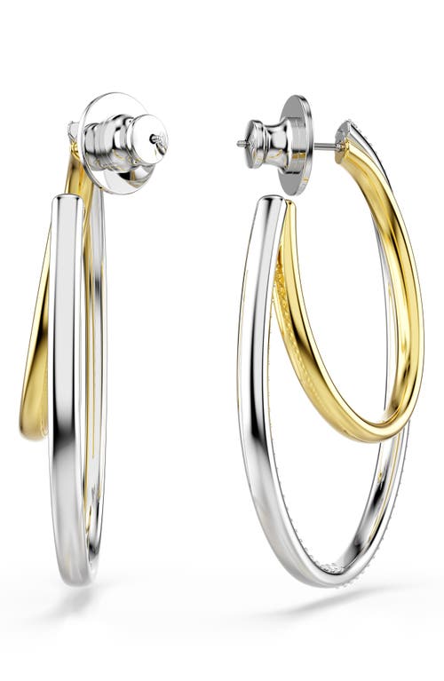 Swarovski Hyperbola Crystal Double Row Hoop Earrings In Gold Tone & Rhodium Plated In Silver
