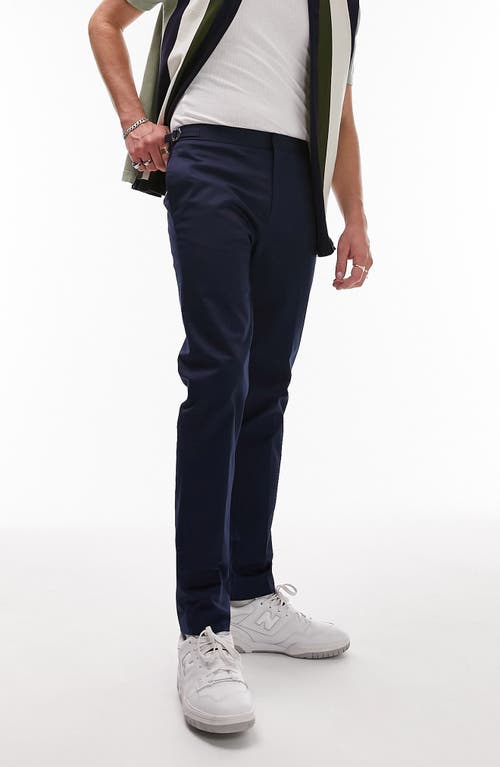 Topman Slim Fit Cotton Stretch Chino Pants in Navy