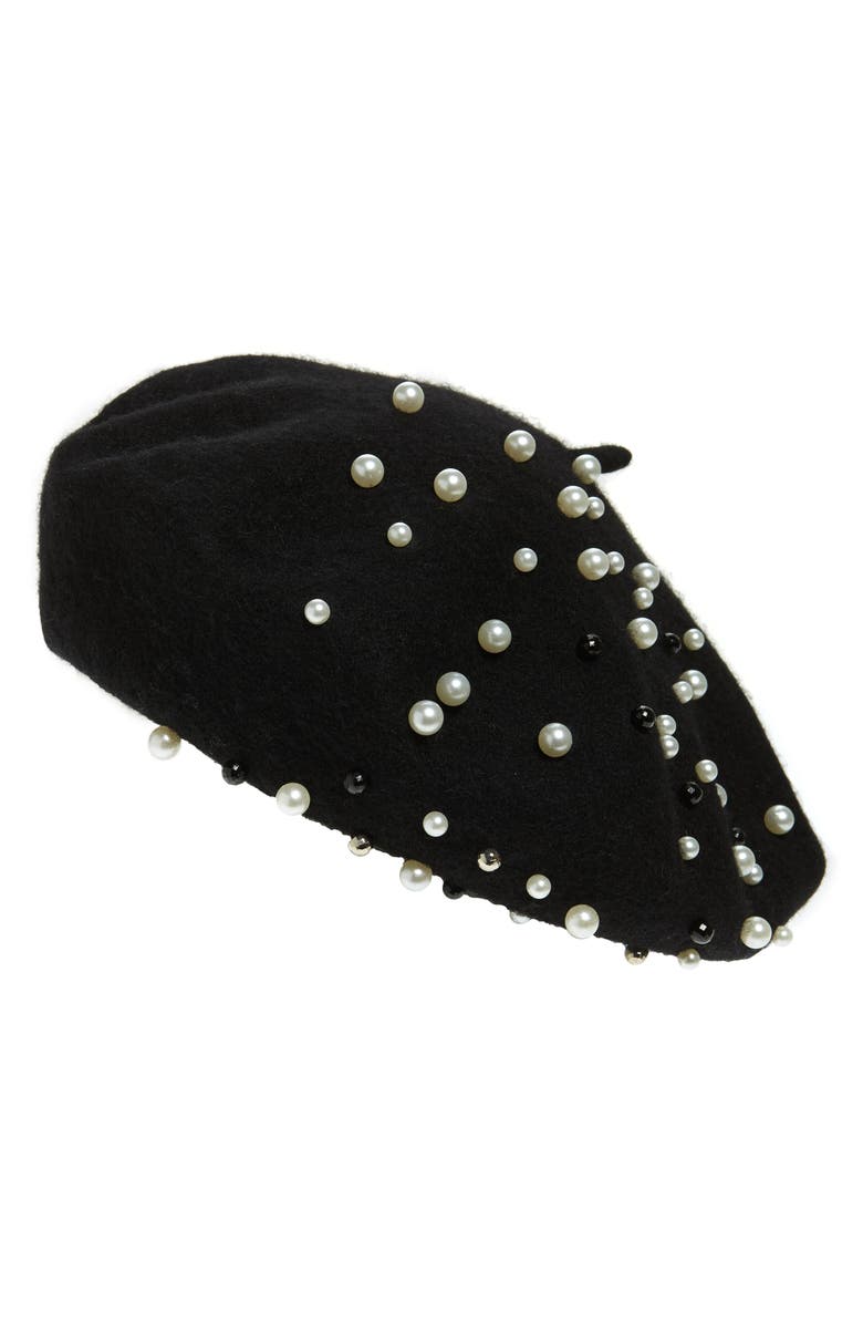 HALOGEN<SUP>®</SUP> x Atlantic-Pacific Embellished Beret, Main, color, Black