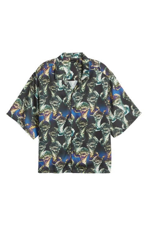 Gucci Multicolor Fish Print Silk Short Sleeve Shirt M Gucci