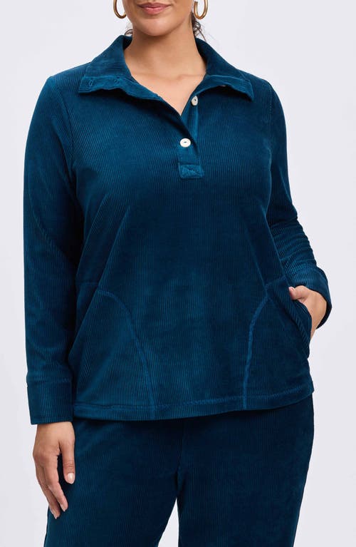 Shop Foxcroft Sammy Corduroy Polo Top In Deep Teal