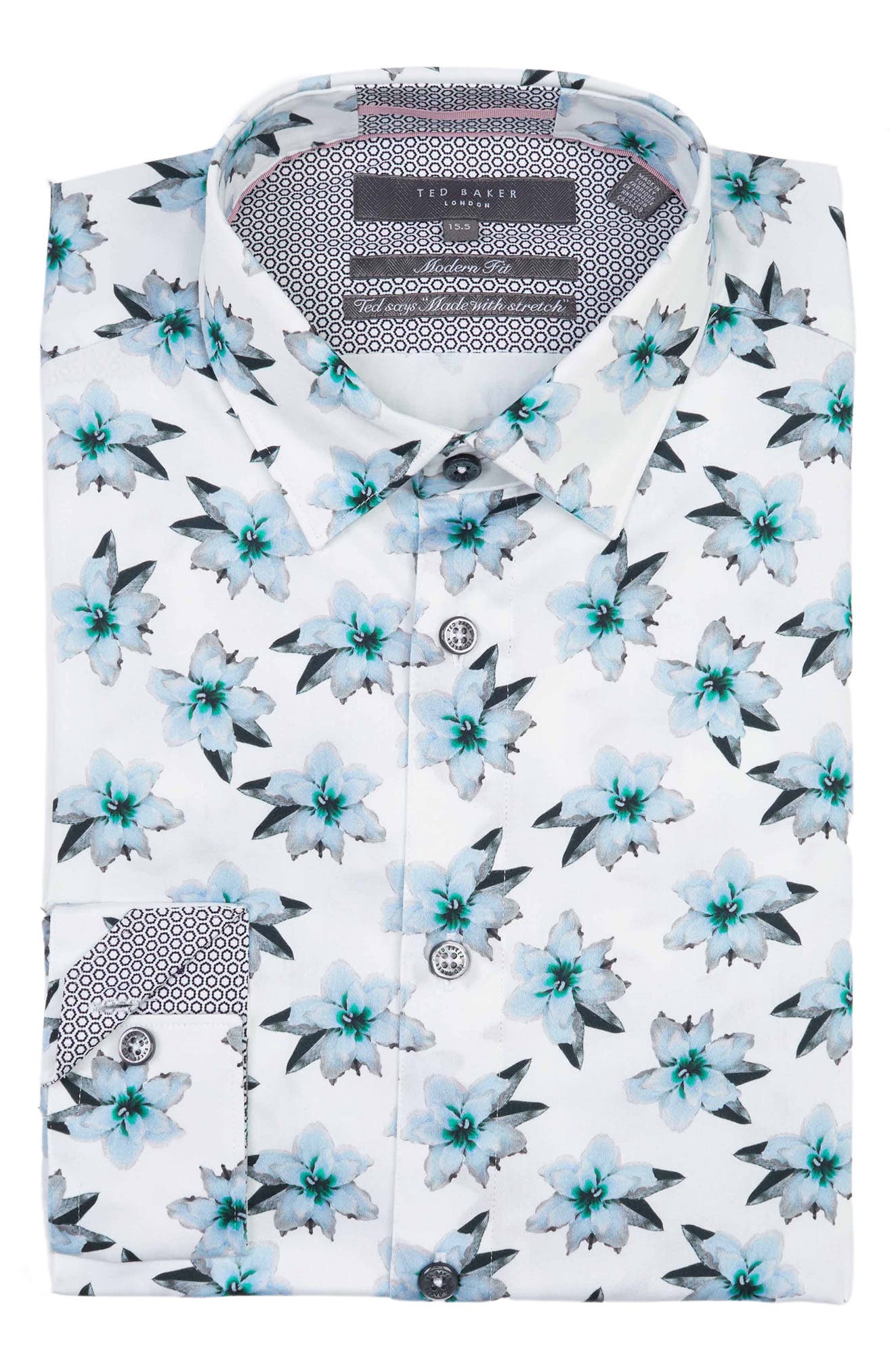 TED BAKER LONDON Floral Button-Up Dress Shirt in White