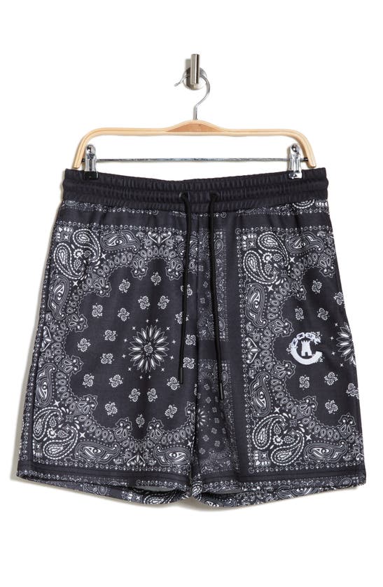Shop Crooks & Castles Crooks And Castles Bandana Print Fleece Drawstring Shorts In Black