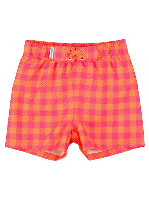 Shop Ruggedbutts Boys Upf50+ Swim Trunks In Sunset Sorbet Gingham