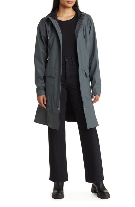 Rains Curve Waterproof Belted Jacket In Slate