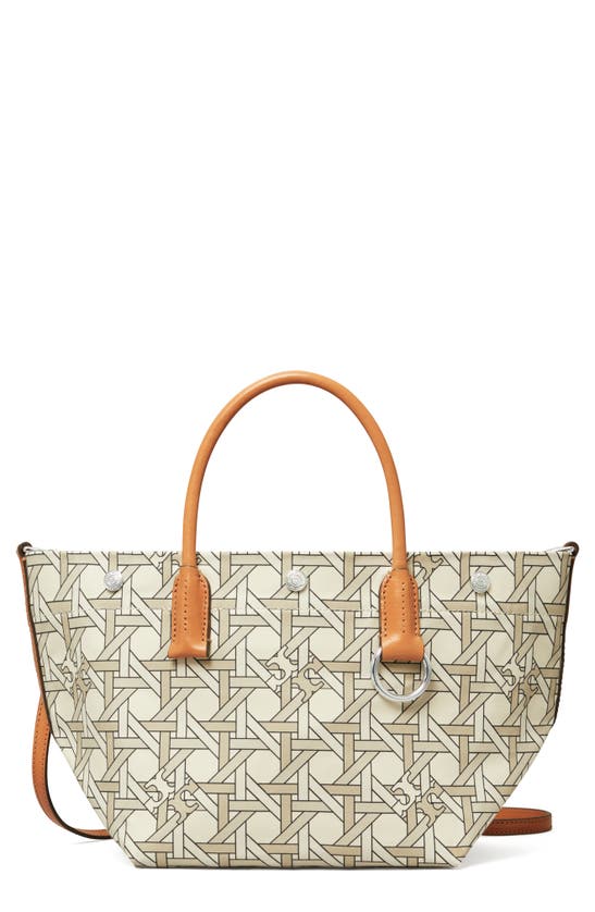 Tory Burch Small Canvas Basketweave Tote In New Ivory Basketweave