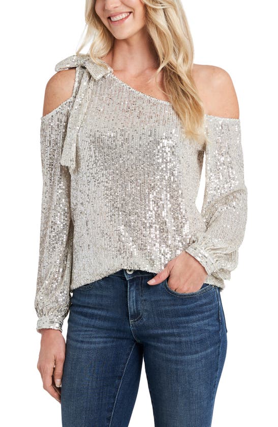 Cece One-shoulder Sequin Top In Champagne | ModeSens