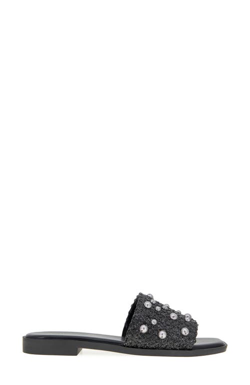 Bcbgeneration Lonnie Womens Faux Leather Woven Slide Sandals In Black Raffia