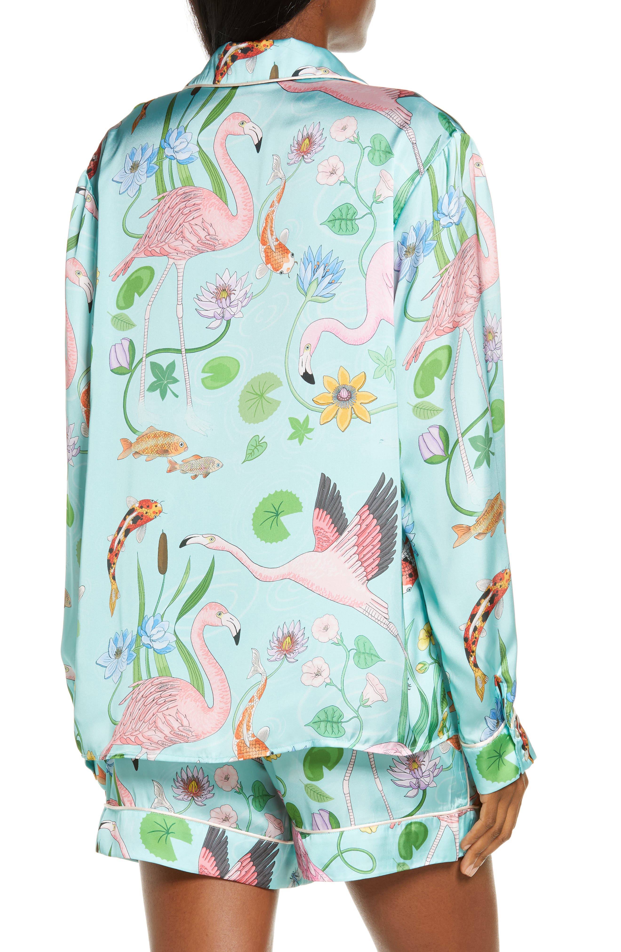 KAREN MABON Flamingo Short Pajamas, Main, color, TURQUOISE