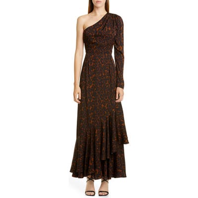 Erdem One Shoulder Tiered Hem Gown, US / 8 UK - Brown