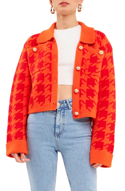 English Factory Houndstooth Cardigan in Orange/Red