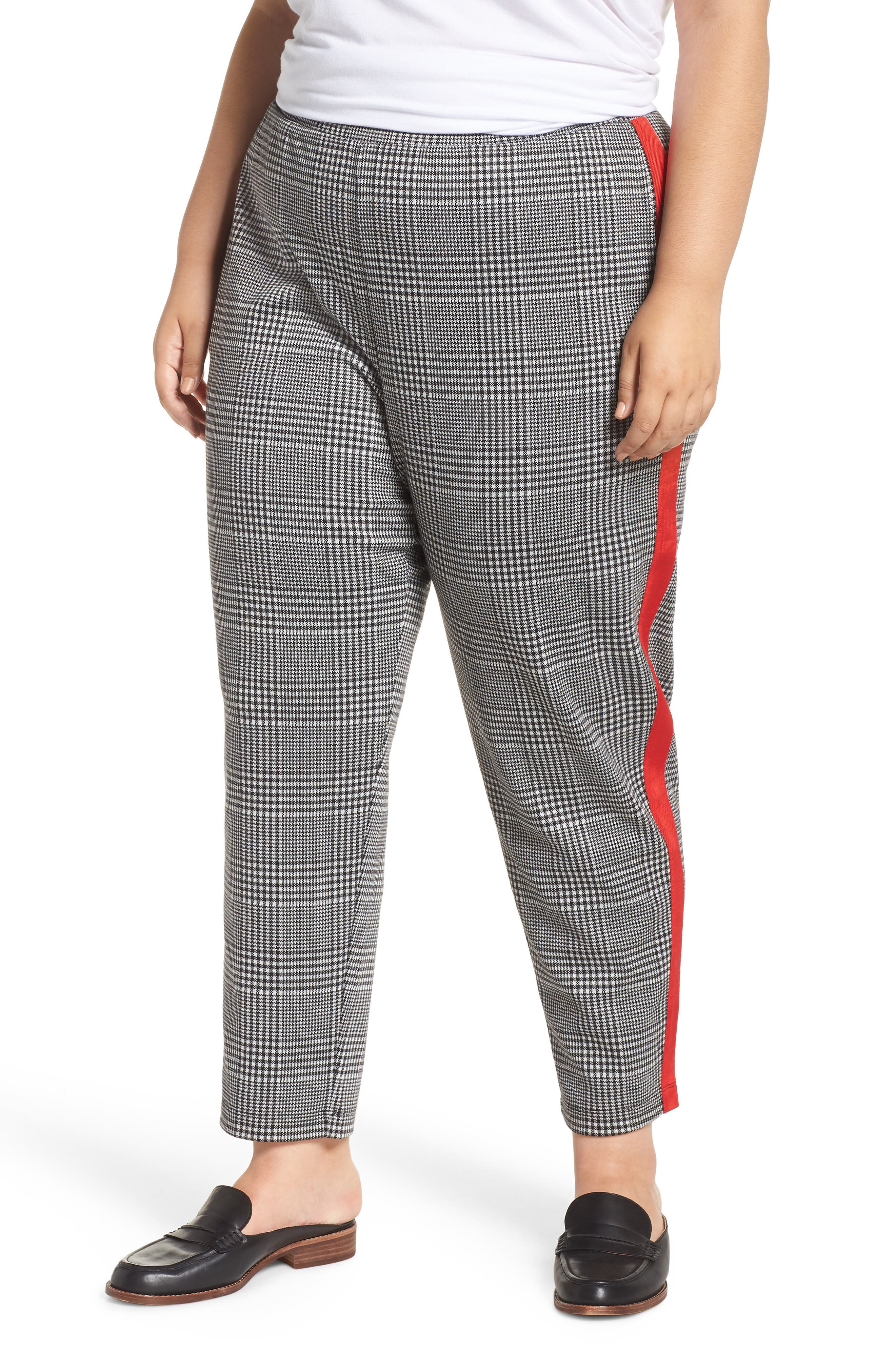 plaid pants with stripe down side