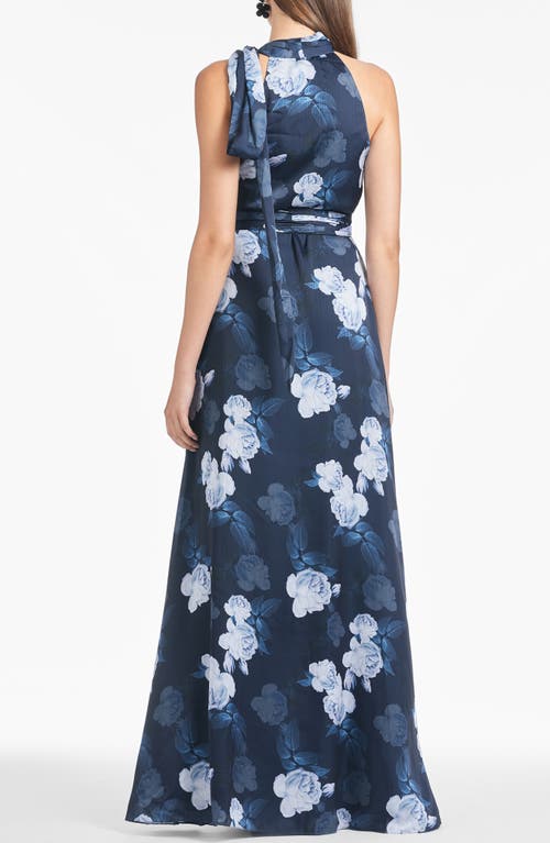 Shop Sachin & Babi Kayla Floral Crinkle Georgette Gown In Midnight Glacial Rose