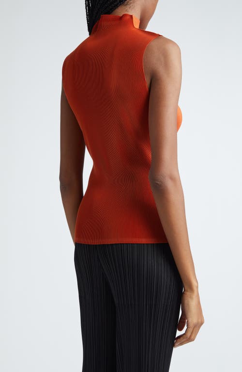 Shop Issey Miyake Pleats Please  Pleated Funnel Neck Sleeveless Top In Terracotta