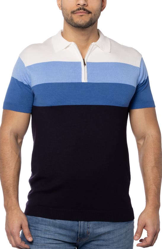 Spring + Mercer Striped Polo Sweater In Navy