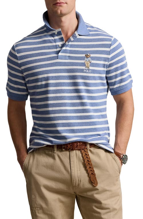 Polo Ralph Lauren Stripe Piqué Knit Polo in Latic Blue at Nordstrom, Size X-Large