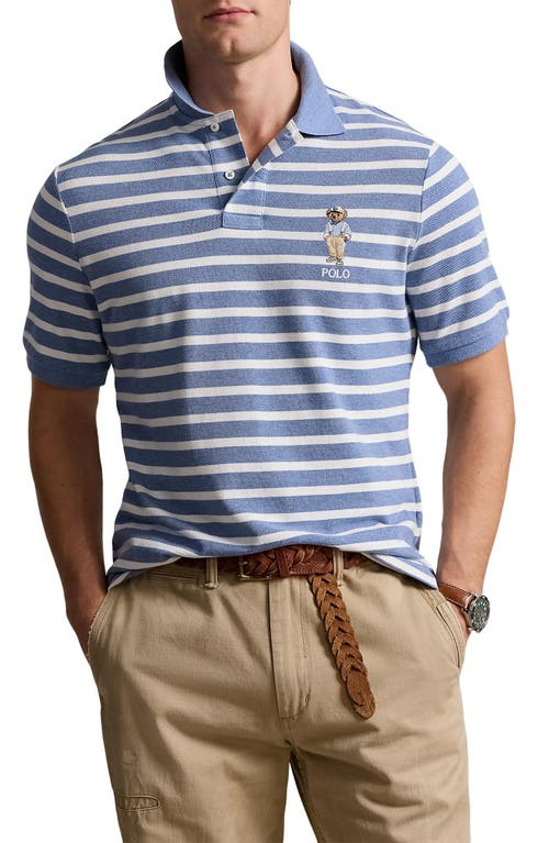 Polo Ralph Lauren Stripe Piqué Knit Polo In Latic Blue