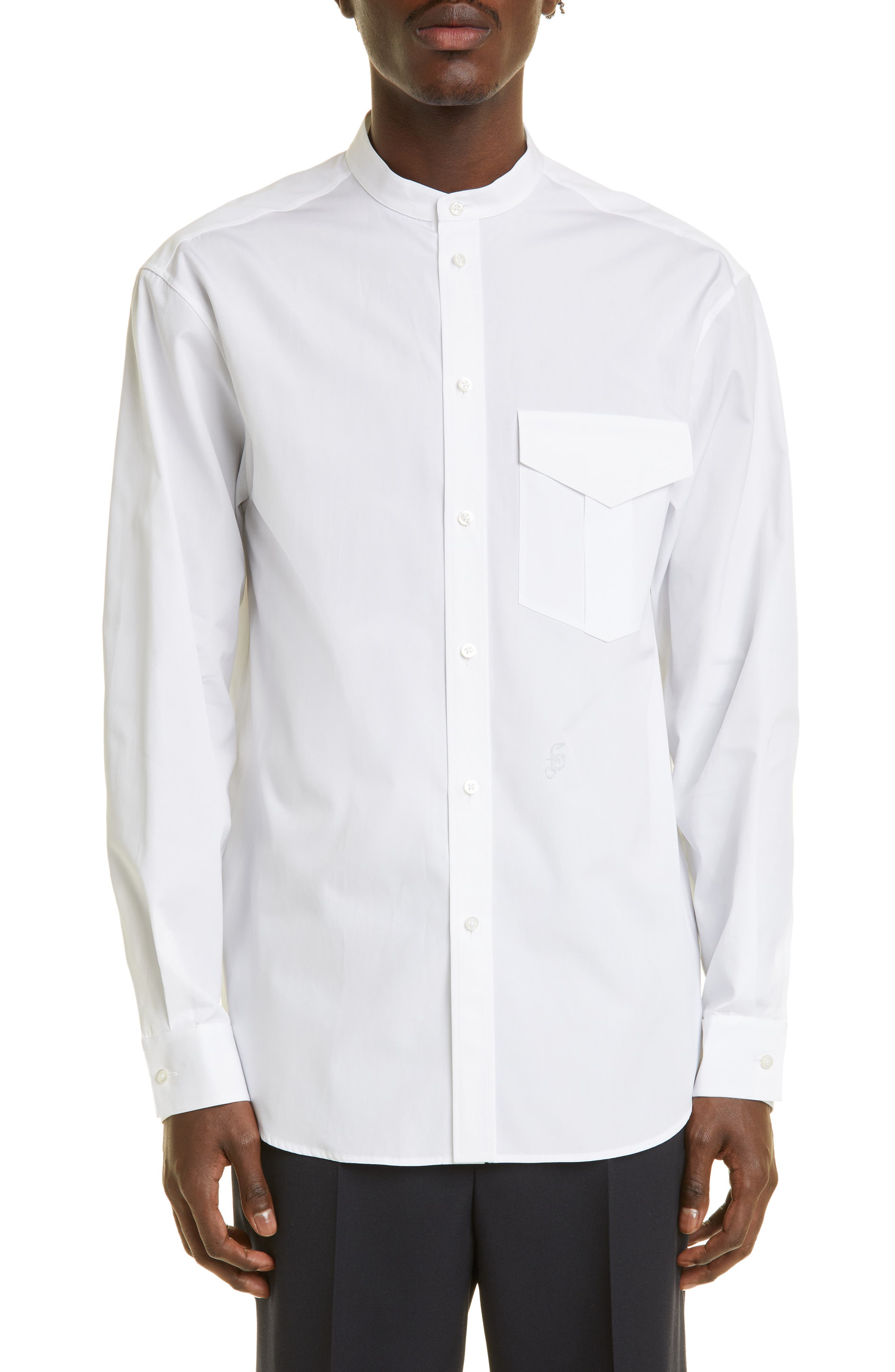 men's collarless banded collar dress shirt