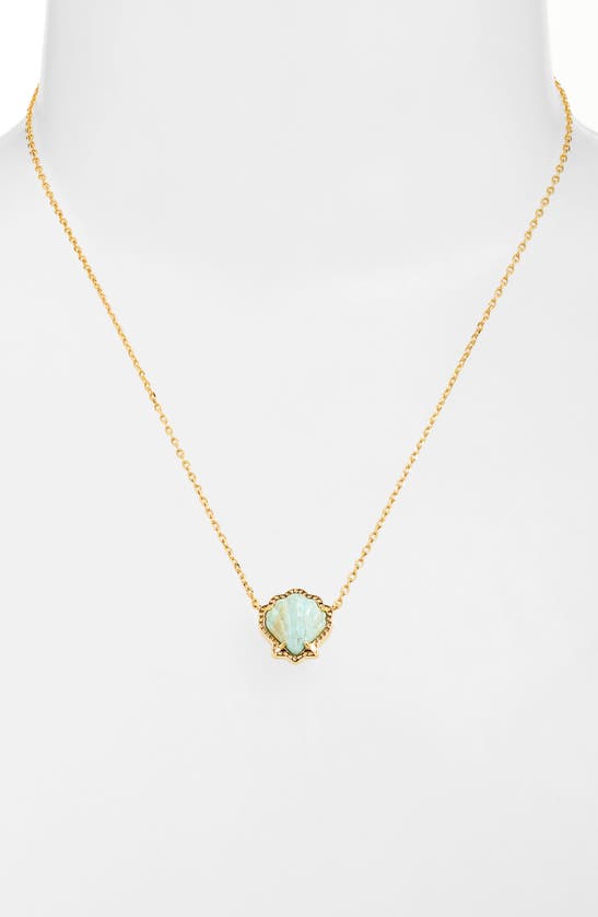 Shop Kendra Scott Brynne Shell Pendant Necklace In Gold Sea Green Chrysocolla