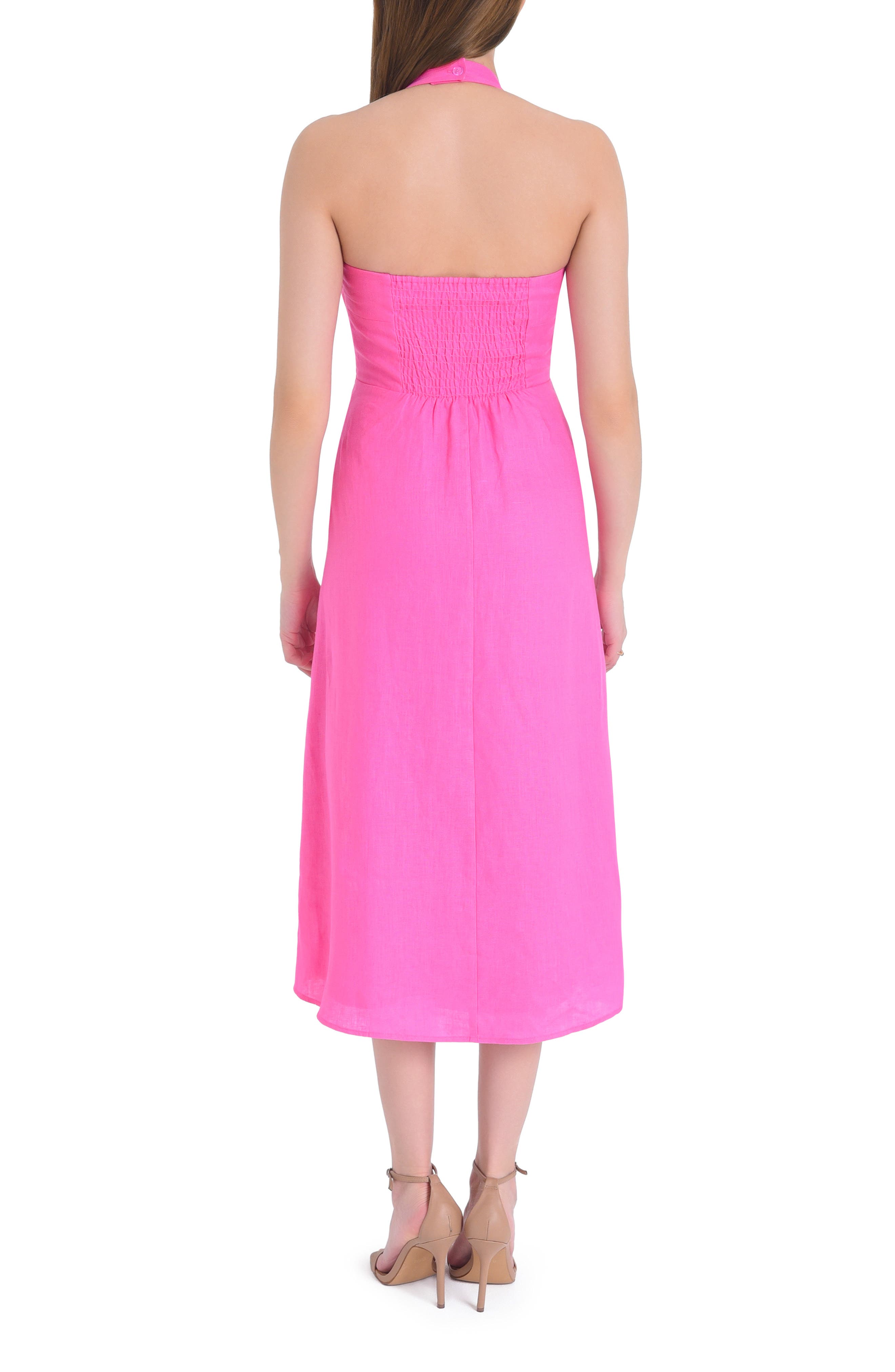 chinese dress ladies Norell 1960's Hot Pink Linen Dress with Bow Waist