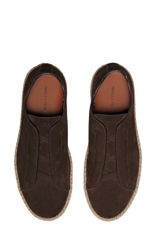 Shop Zegna Triple Stitch Espadrille Slip-on Sneaker In Brown