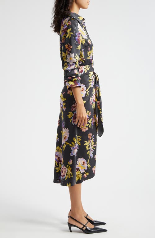 Shop Cinq À Sept Brigitte Floral Midi Shirtdress In Black Multi