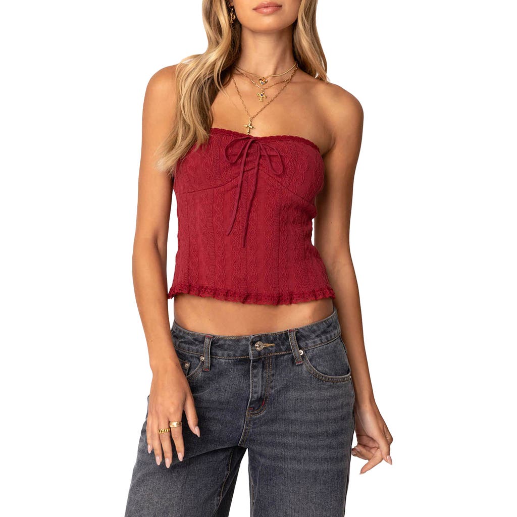Edikted Lacey Tube Top In Burgundy