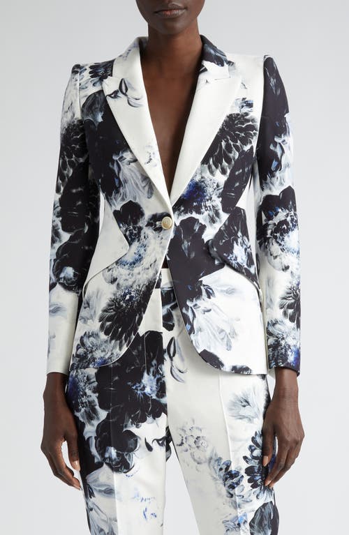 Alexander McQueen Chiaroscuro Floral Peaked Lapel One-Button Jacket in Ink at Nordstrom, Size 0 Us