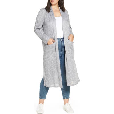 Plus Size Bobeau Ribbed Long Cardigan, Grey