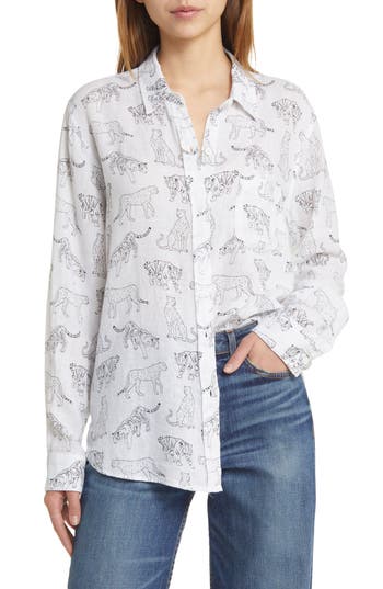 Rails Charli Jungle Cats Print Linen Blend Button-up Shirt In Ivory Jungle Cats