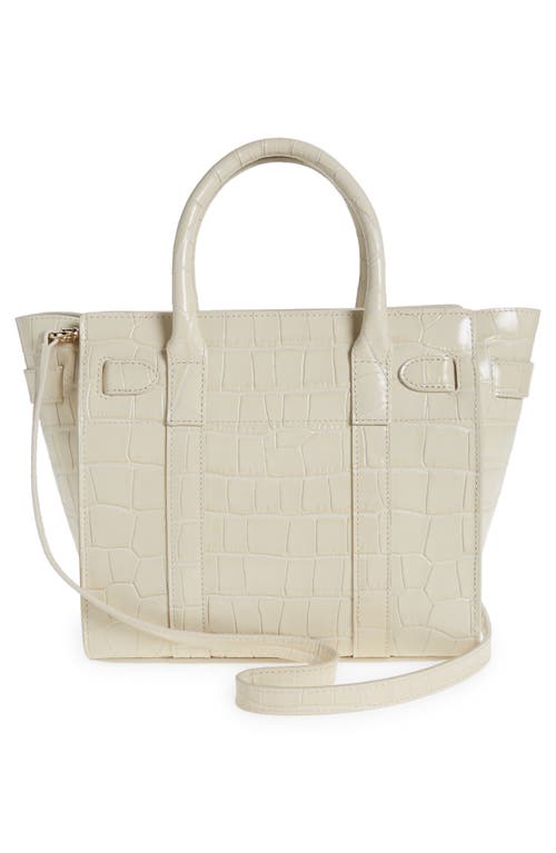 Shop Mulberry Mini Zipped Bayswater Croc Embossed Leather Satchel In Eggshell