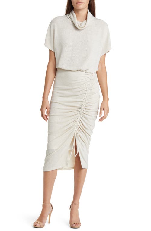 Black Halo Iliana Ruched Skirt Cowl Neck Midi Dress Sparkling Champagne at Nordstrom,