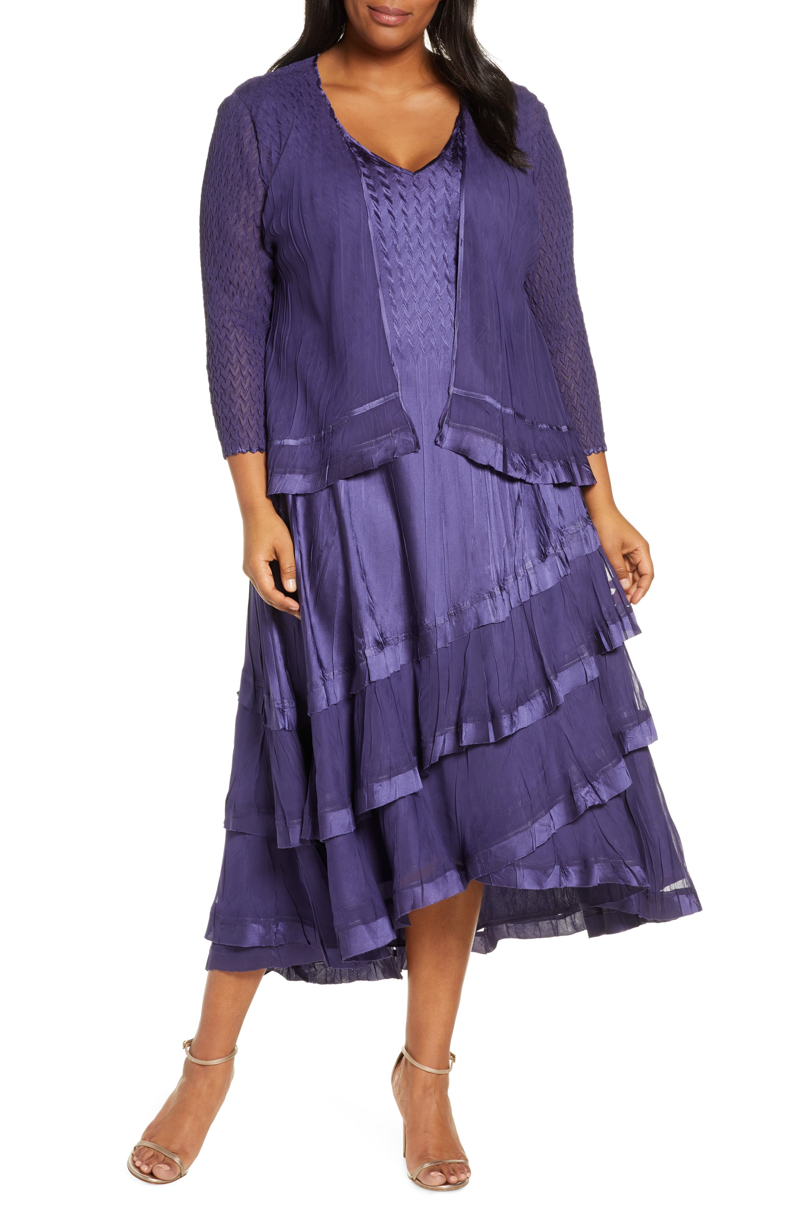 Plus Size Komarov Tiered Hem Midi Dress With Jacket, Purple