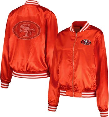 Women's Cuce Scarlet San Francisco 49ers Rhinestone Full-Zip Varsity Jacket
