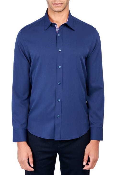 Slim Fit Solid 4-Way Stretch Performance Button Down Shirt