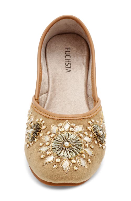 Fuchsia Whistledown Embroidered Jutti Flat In Gold