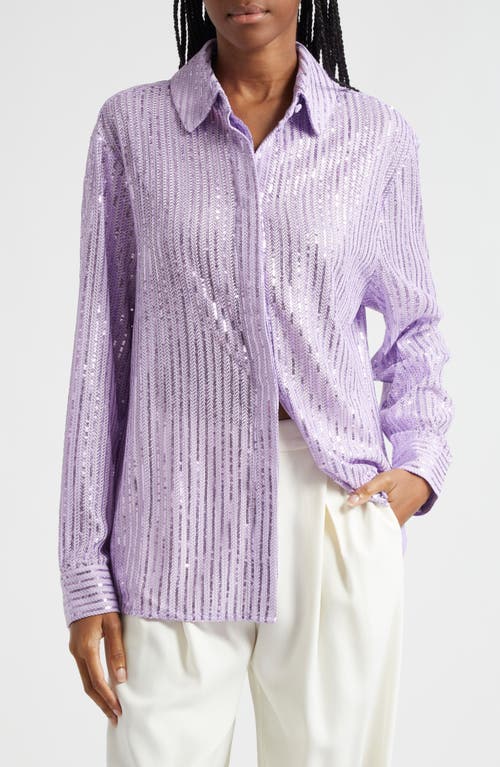 Stine Goya Edel Sequin Stripe Button-Up Shirt Lavender at Nordstrom,